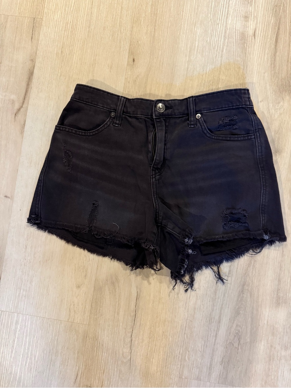 aerie Black Distressed Denim Cutoff Shorts